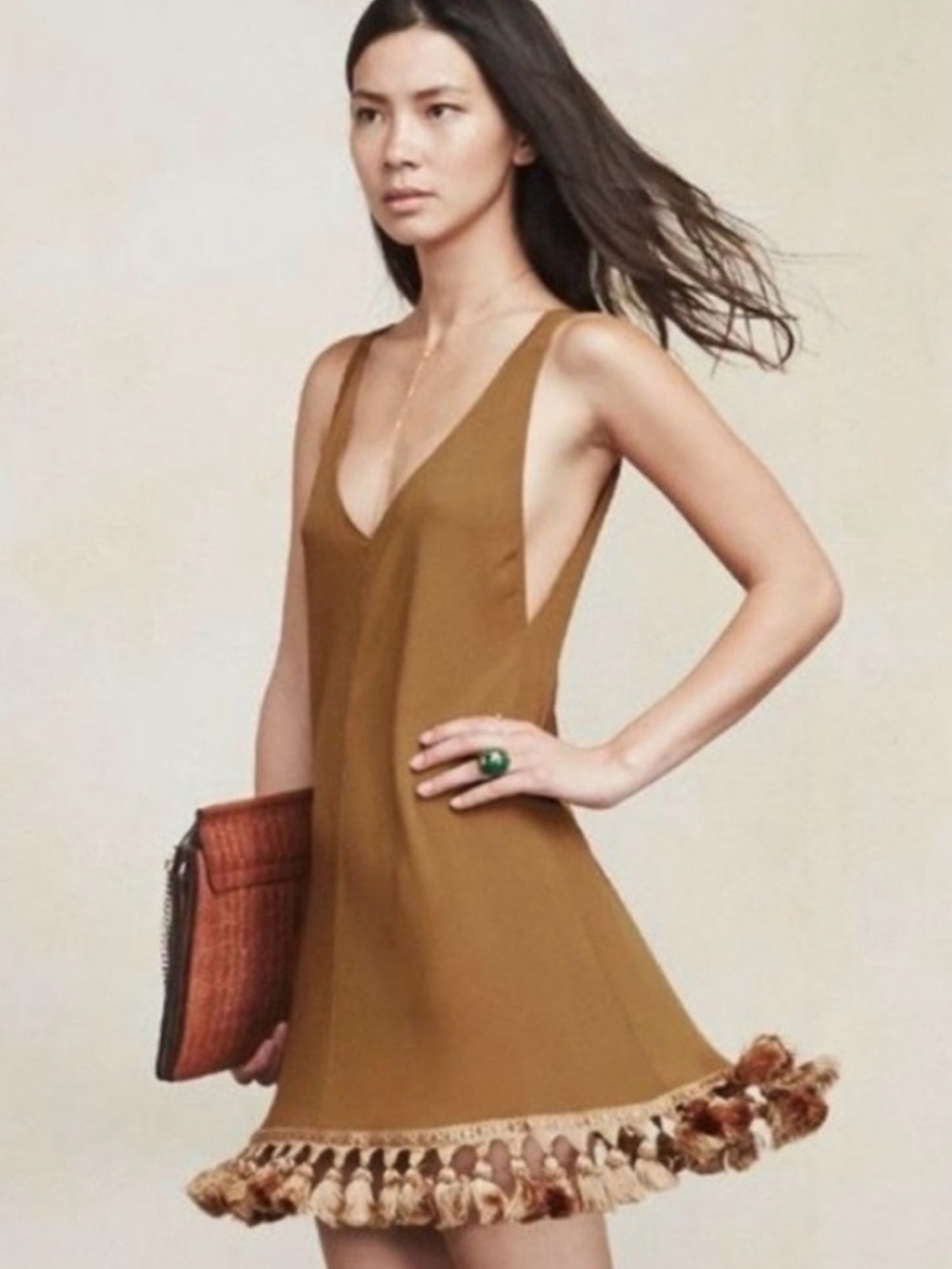 Reformation Taurus Tassel Slip Mini Dress